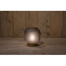 GLAZEN LAMP MAT GRIJS MET GOUDEN VOET 16X17CM 2XAAA