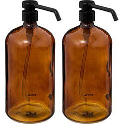 5Five Zeeppompje/zeepdispenser van glas - 2x - bruin - 1 liter - Zeeppompjes