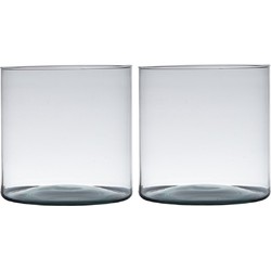 Set van 2x stuks transparante home-basics cylinder vorm vaas/vazen van gerecycled glas 19 x 19 cm - Vazen