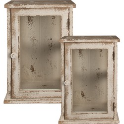 Clayre & Eef Wandkast  42x26x56 cm Wit Bruin Hout Glas Vitrinekast