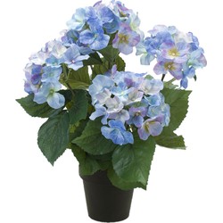 Emerald Hortensia kunstplant in kunststof pot - blauw - 40 cm - Kunstplanten