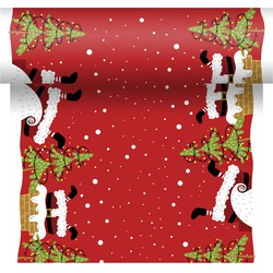 2x stuks kerst thema tafellopers/placemats rood met kerstmannen en kerstbomen 40 x 480 cm - Tafellakens