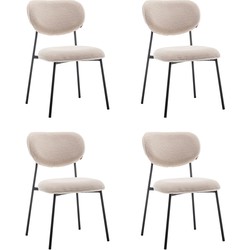 Eetkamerstoelen set van 4 - Amalia - Teddy Beige - Stof - Eettafel stoelen