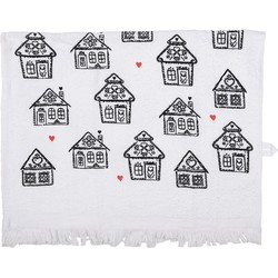 Clayre & Eef Gastendoekje 40x66 cm Wit Zwart Katoen Rechthoek Gingerbread house