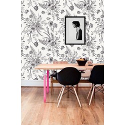Zelfklevend behang bloemenprint grijs wit 60x244 cm