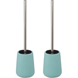 5Five Toilet/wc-borstel in houder - 2x - polyresin/metaal - ijsblauw - 40 cm - Toiletborstels