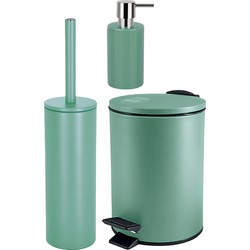 Spirella Badkamer accessoires set - WC-borstel/pedaalemmer/zeeppompje - salie groen - Badkameraccessoireset