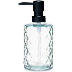 Berilo zeeppompje/dispenser Diamond - helder transparant - glas - 18 x 7 cm - 410 ml - Zeeppompjes