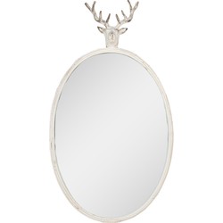 Clayre & Eef Spiegel 50x10x89 cm Wit Metaal Glas Ovaal Hert Wandspiegel