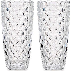 Set van 2x stuks bloemenvazen bubbels relief 8 x 19,5 cm van glas - Vazen