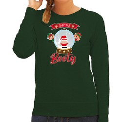 Bellatio Decorations foute kersttrui/sweater dames - Kerstman sneeuwbol - groen - Shake Your Booty XS - kerst truien