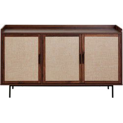 Dressoir met 3 deuren in notenhoutdecor en fronten van stof L140 cm - JETSON