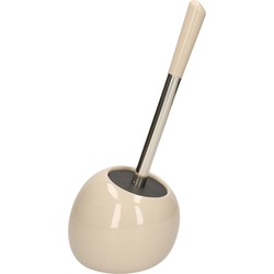 WC-/toiletborstel met houder rond beige glans keramiek 36 cm - Toiletborstels