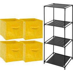 Storage Solutions Opbergrek Smartrack - met 4x mandjes stof - geel - 34 x 104 cm - Opbergkastjes