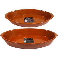 Set van 2x stuks tapas ovenschalen/serveerschalen terracotta Fontein 7 en 2.8 liter - Ovenschalen