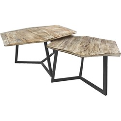 SVJ Salontafel 6-hoek - 56x73x45 cm - Metaal - Zwart/Wit - Set van 2