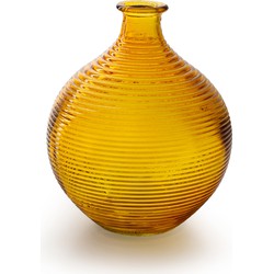 Jodeco Bloemenvaas - geel glas - ribbel - D16 x H20 cm - Vazen