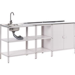 VILAMA - Tuin kookeiland met keukenkast 3-delig - Wit - RVS