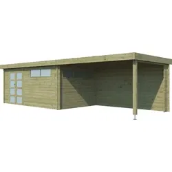Woodlands blokhut modern met overkapping en dakisolatie, geïmpregneerd, 905 x 295 cm