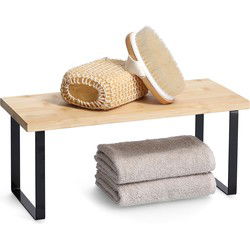 Zeller badkamerrek/bankje - zwart - 36 x 16 x 16 cm - bamboe hout - Douche- en badrekjes