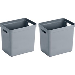 5x Kunststof opbergbakken/opbergmanden blauw grijs 25 liter - Opbergbox