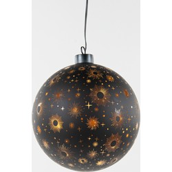 Anna Collection bal/kerstbal - glas - zwart- LED verlichting - D15 cm - kerstverlichting figuur