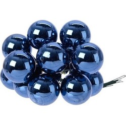 60x Donkerblauwe mini kerststukjes insteek kerstballetjes 2 cm van glas - Kerststukjes