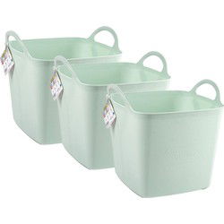Plasticforte Kuip/emmer/wasmand - 3x - flexibel - lichtgroen - 27 liter - vierkant - kunststof - Wasmanden