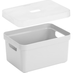 Opbergboxen/opbergmanden wit van 13 liter kunststof met transparante deksel - Opbergbox