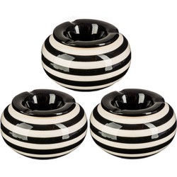 Set van 3x stuks terras asbakken/stormasbakken rond keramiek 12 x 7,5 cm zwart met streep - Asbakken