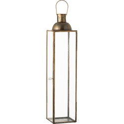 J-line - Lantaarn Vierkant Hoog Antiek Glas/ijzer Brons Small - 14x14x69cm