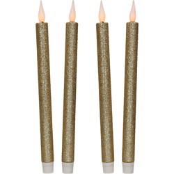 Kaarsen set van 4x stuks Led dinerkaarsen goud glitter 28 cm - LED kaarsen