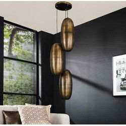 Hanglamp 3-Lichts - Antiek Brons - Getrapt - 45x45x180cm