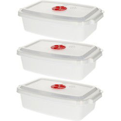 Plastic Forte Magnetronschaal - 3x - deksel/ventiel - 1,6 liter - wit - kunststof - rechthoekig - Magnetronbakken