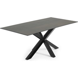 Kave Home - Argo tafel afgewerkt in porselein Iron Moss en stalen poten met zwarte afwerking 200 x 100