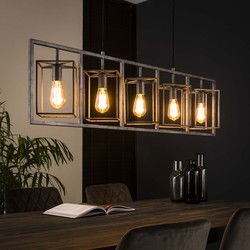 Hoyz - Hanglamp Cubic Tower - 5 Lampen - Grijs/Zwart - 130x15x150