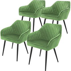 Eetkamerstoel set van 4 diamond quilting met rugleuning en armleuningen sage Keukenstoel met microvezel fluwelen bekleding ML design