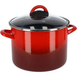 Kookpan/soeppan - rood - glazen deksel - D20 cm - 4,8 liter - RVS - Kookpannen