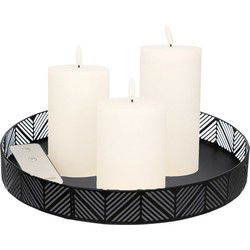 LED kaarsen - 3x st - wit - met zwart rond dienblad 29,5 cm - LED kaarsen