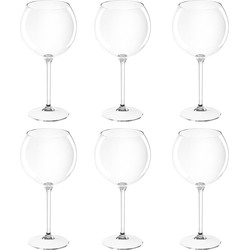 Set van 6x stuks rode wijn/gin tonic ballon glazen 650 ml van onbreekbaar transparant kunststof - Wijnglazen