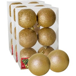 18x stuks kerstballen goud glitters kunststof 8 cm - Kerstbal