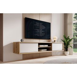 Meubella - TV-Meubel Fortunato - Eiken - Wit - 180 cm - 2 deuren