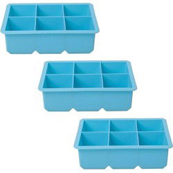 Cosy & Trendy grote ijsblokjes houder - 3x - 6 blokken - blauw - siliconen - IJsblokjesvormen