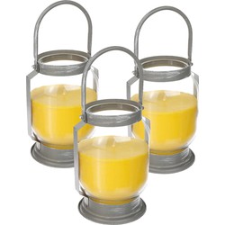 3x stuks antimuggen Citronella kaarsen/lantaarns in glas 65 branduren - geurkaarsen