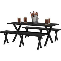 4goodz Tuintafelset voor 4 Personen Aluminium - Zwart Houtlook