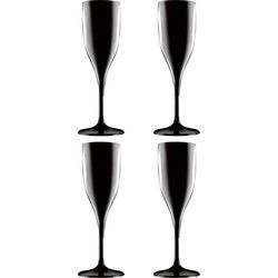 Champagne/prosecco flute - Set van 4x stuks - zwart - 150 ml - kunststof - glazen - Champagneglazen