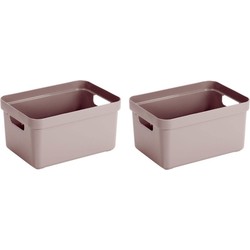 2x Kunststof opbergbakken/opbergmanden roze 5 liter - Opbergbox