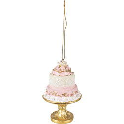Clayre & Eef Kersthanger Taart Ø 7x11 cm Roze Wit Kunststof Woondecoratie
