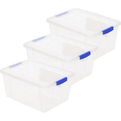 3x stuks opslagboxen/bakken/organizers met deksel 16 liter 40 x 30 x 21 cm transparant plastic - Opbergbox