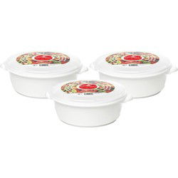 Magnetronschaal met deksel/ventiel - 3x - 2 liter - wit - kunststof - BPA vrij - Magnetronbakken